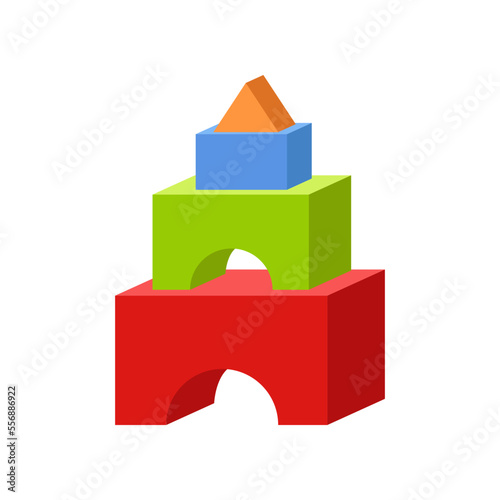 Baby toy building kit on white background cartoon illustration. Toy wooden bricks, arches for children development. Entertainment, education, game concept