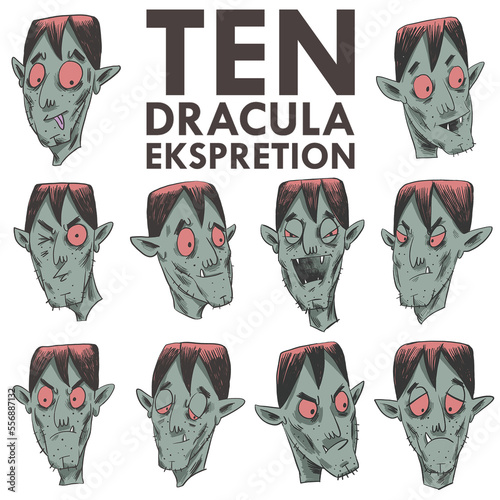 Digital illustration hand drawing of dracula caracter 10 expression.  perfect for social media icon. photo