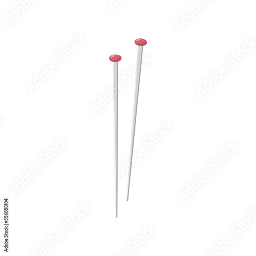 Steel needles for knitting clothes cartoon illustration. Cartoon drawing of accessory for knitting clothing or working with wool isolated on white background. Needlework, handicraft concept