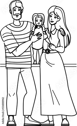 family latin line pencil drawing vector. hispanic father, mother happy, child home, together man, woman young, kid daughter, love dad family latin character. people Illustration