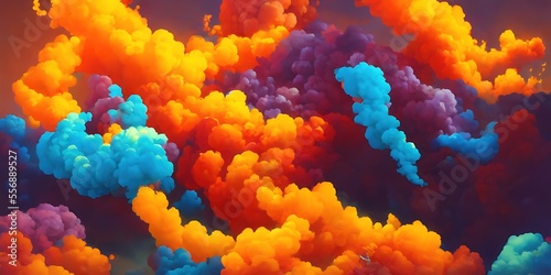 Multicolored clouds of smoke. Toxic color, cartoon composition.
