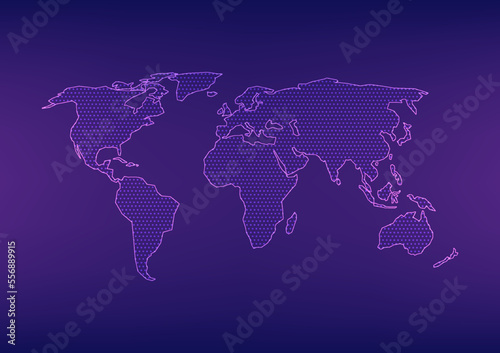 World map hitech style. Digital communication technology networking. Geography and boundary earth dot pattern