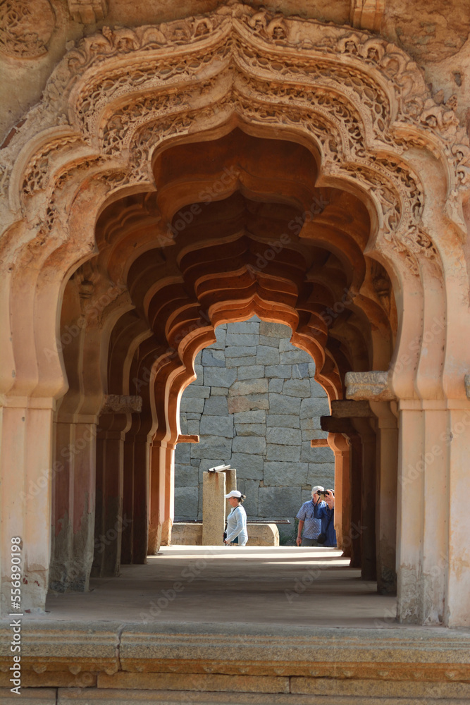 Arched walls of Lotus Mahal in Hampi, A UNESCO World Heritage site