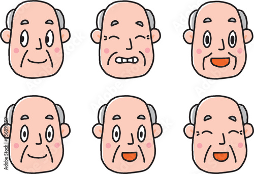 笑顔のおじいさんの顔いろいろ