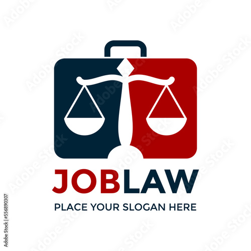 Job law vector logo template. This design use scale of justice and bag symbol. Suitable for rule in job.