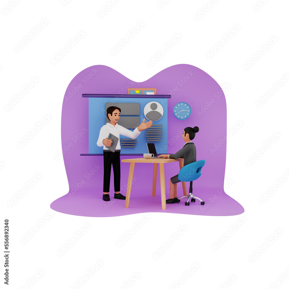 Employee Presenting 3D Character Illustration Employee Presenting 3D Character Illustration