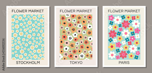 Set of botanical aesthetic flower market wall art poster