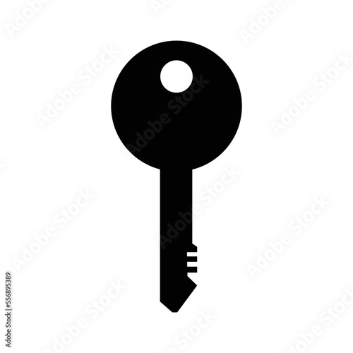 Small key to the door. Modern key silhouette. Symbol of security and privacy. Design element to signify entering a password into the system. Protection of classified materials.