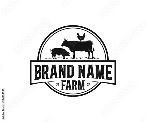 Animal Farm Logo. Livestock farm animal logo design. Cattle farm logo template.