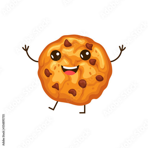 Cute cookie cartoon character vector illustration. Clipart of cookie, funny comic cookie isolated on white background. Food, bakery, breakfast concept