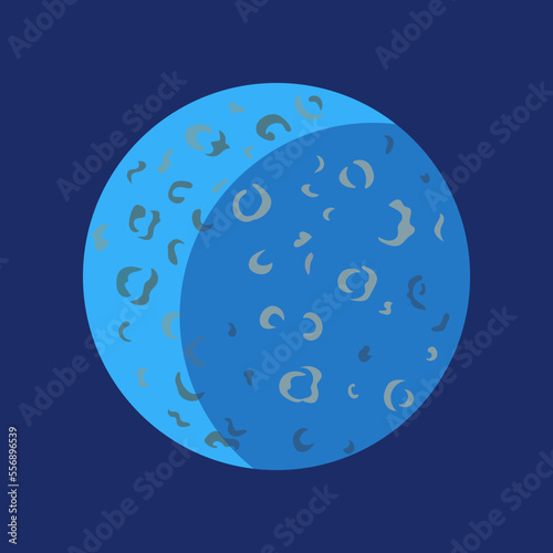 Blue moon in sky or space cartoon illustration. Cartoon drawing of space object on blue background. Science, universe, astronomy, outer space concept