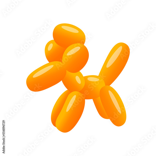 Cute orange balloon toy in shape of dog vector illustration. Print with dog made from latex balloons for party on white background. Celebration, entertainment concept