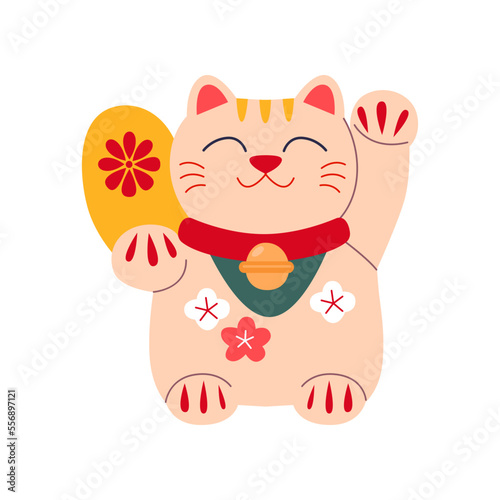 Japanese national lucky cat toy vector illustration. Drawing of lucky maneki neko or cat for good fortune. Japan or Asia, culture concept
