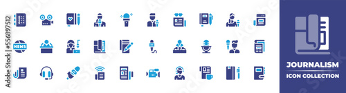 Journalism icon collection. Duotone color. Vector illustration. Containing journal, video, diary, reporter, press, journalist, journalism, article, news, broadcasting, magazine, microphone, and more. photo