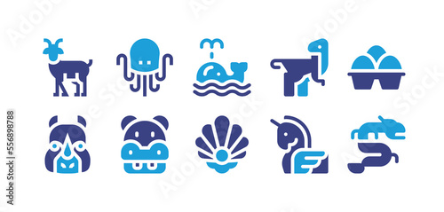 Animals icon set. Duotone color. Vector illustration. Containing animal kingdom  octopus  whale  animals  animal  rhino  hippo  pearl.