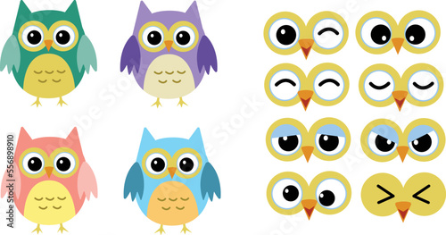 Cartoon character owl with emotions
