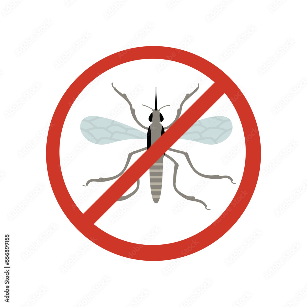 Stop or anti mosquito sign, insect warning signal. Red prohibiting sign ...