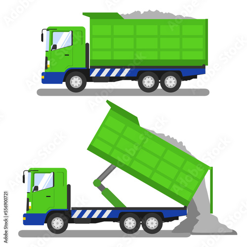 green heavy dump trucks in isolated background. vector illustration