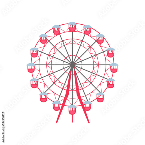 Amusement park Ferris wheel flat vector illustration. Cartoon drawing of attraction for carnival or fair on white background. Entertainment, fantasy concept
