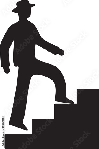 階段　上る　登る　向上　大人　男性　人物　アイコン　シルエット　交通　標識　白黒