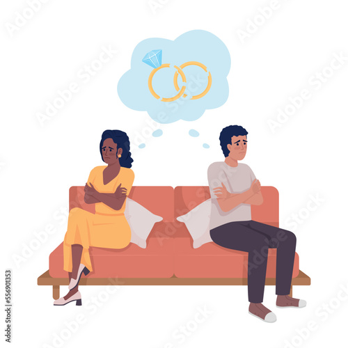 Marriage problems semi flat color vector characters. Editable figures. Full body people on white. Thinking about divorce simple cartoon style illustration for web graphic design and animation