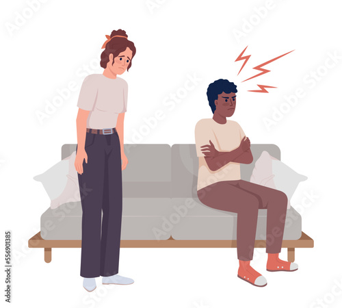 Couple conflict semi flat color vector characters. Editable figures. Full body people on white. Abusive relationship. Simple cartoon style illustration for web graphic design and animation