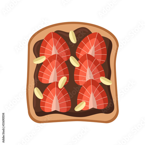 Slice of bread with strawberry and peanut over chocolate paste. Sandwich with different ingredients vector illustration. Food, healthy lifestyle concept