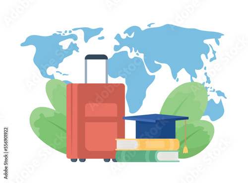 Foreign education objects flat concept vector illustration. Study abroad. Editable 2D cartoon elements on white for web design. International university creative idea for website, mobile, presentation