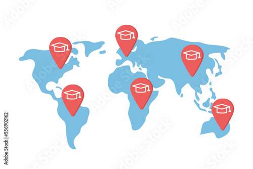Study abroad destinations semi flat color vector objects. Editable elements. Items on white. International universities simple cartoon style illustration for web graphic design and animation