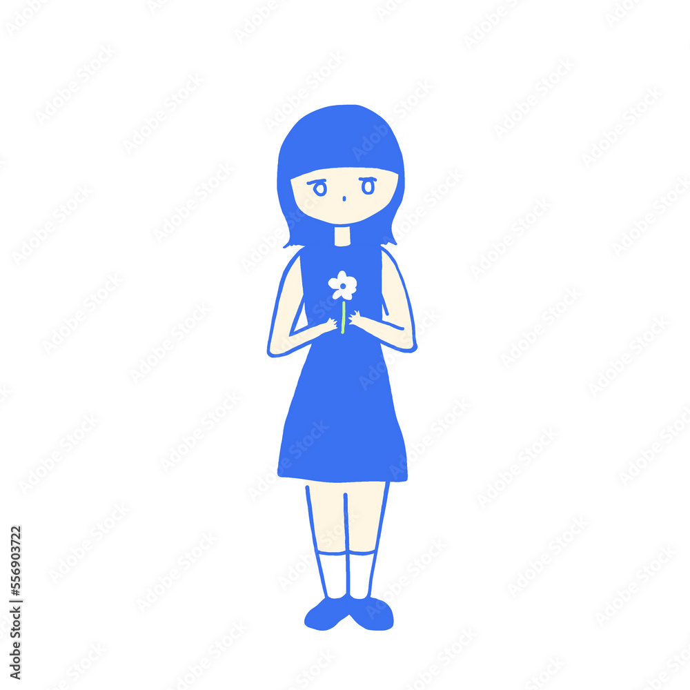 hand drawn illustration of a girl holding a single flower hand drawn illustration of a girl holding a single flower