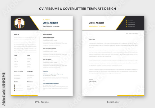 Modern Clean CV / Resume & Cover Letter Template Design for Business Job Applications, Minimalist resume cv template, Resume design template.