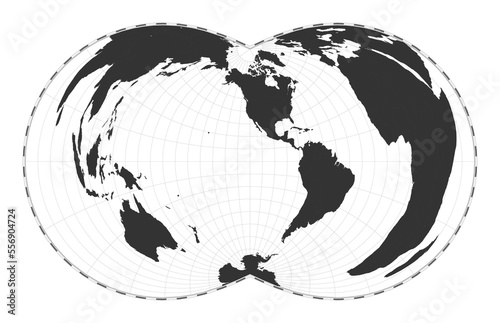 Vector world map in a rectangular (War Office) polyconic projection. A plain geographical map with latitude and longitude lines, centered at 120 degrees East longitude.