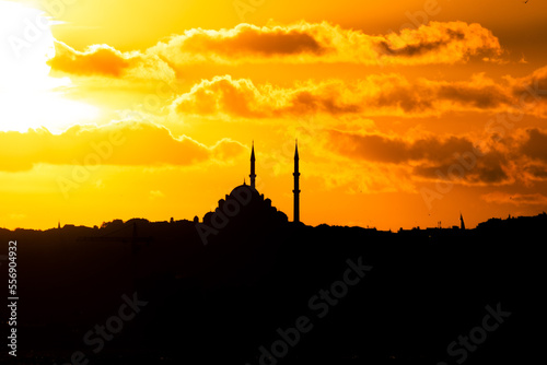 Istanbul mosque. Fatih Mosque at sunset with cloudy sky