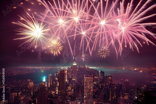 New Year's Fireworks Celebration over World Cities and Landmarks Illustration Background Image © DigitalFury