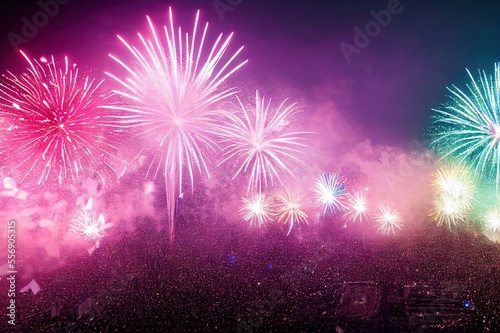 New Year's Fireworks Celebration over World Cities and Landmarks Illustration Background Image photo