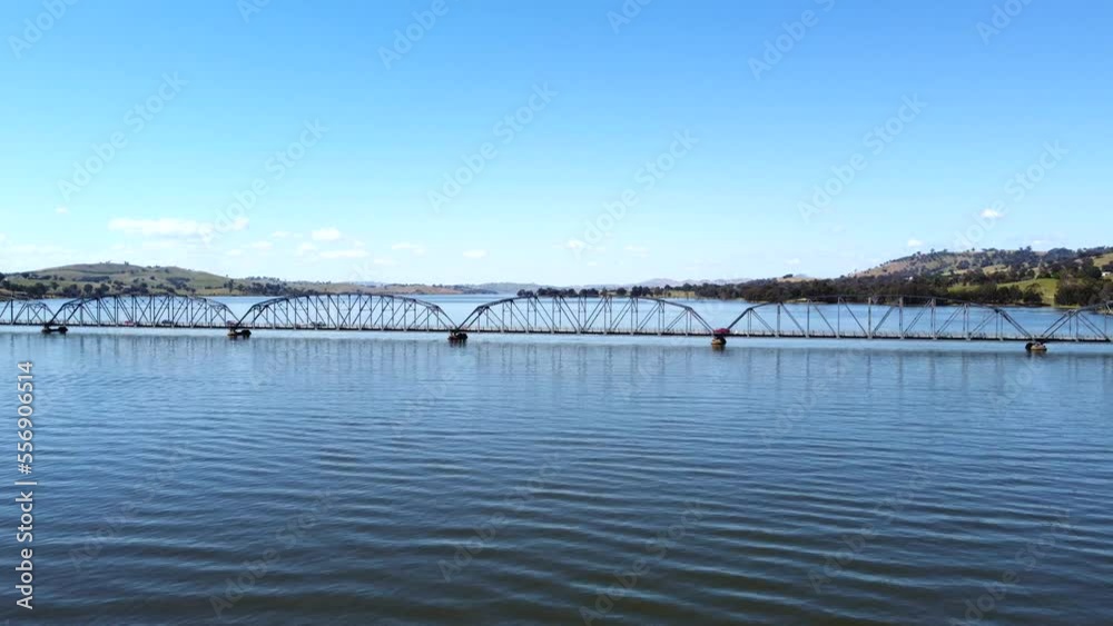 The aerial drone point of view footage at The Bethanga Bridge is a