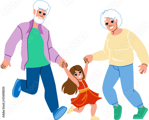 family grandparents vector. happy grandfather grandmother, woman together, caucasian girl, grandchildren senior, child family grandparents character. people flat cartoon illustration