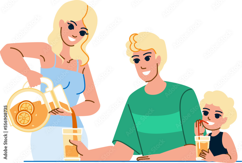 family juice vector. happy mother, son child, father food, childhood young, together drink, healthy home family juice character. people flat cartoon illustration family juice vector. happy mother, son child, father food, childhood young, together drink, healthy home family juice character. people flat cartoon illustration