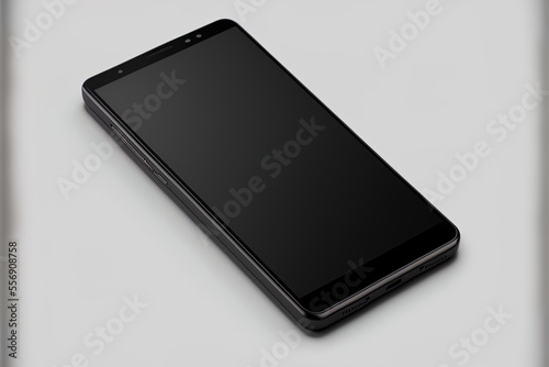 Mockup of a black smartphone with a blank screen, isolated on a white background. You may utilize a mock up for your project designing an application or website. Generative AI