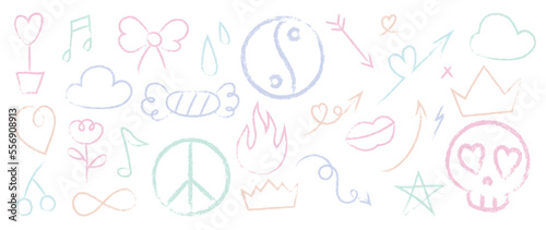 Set of hand paint arrow and symbol element vector illustration. Collection of colorful arrow sign and art element symbol on white background. Design suitable for tattoo, sticker, print, artwork.