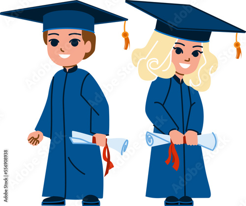 graduation kid vector. school education, graduate child, diploma success, cute girl, student happy, kindergarten graduation kid character. people flat cartoon illustration