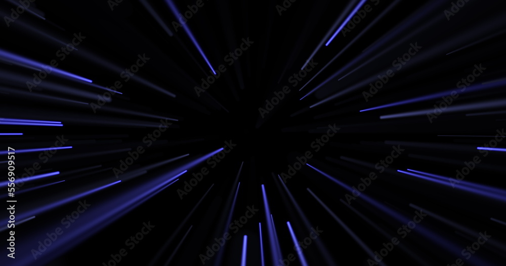 Abstract laser show. Moving blue rays emitted from a single point on a black background. 3D render. Abstract laser show. Moving blue rays emitted from a single point on a black background. 3D render.