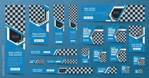 Morden and creative real estate web banner template design, Vector horizontal and vertical google web banner ads design
