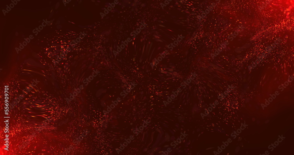 Red background in the form of a mixing red dye in a liquid. Gas bubbles that move chaotically in the water. 3D render. Red background in the form of a mixing red dye in a liquid. Gas bubbles that move chaotically in the water. 3D render.