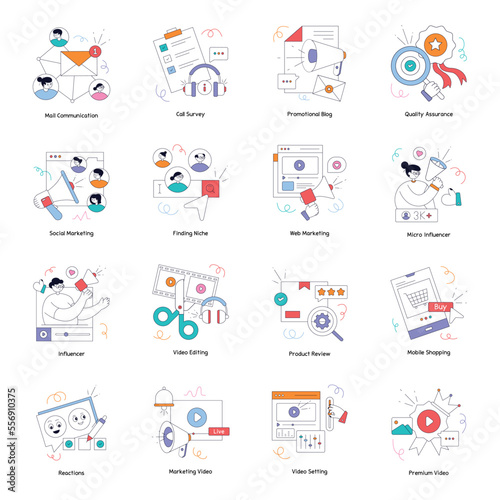 Pack of Social Media Marketing Flat Illustrations 

