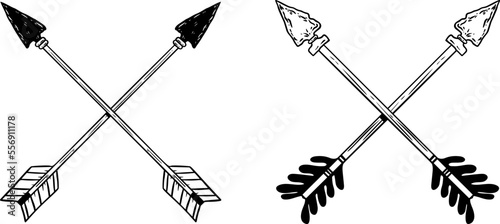 Illustration of crossed ancient arrows. Design element for poster, card, banner, emblem, sign. Vector illustration