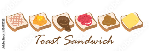 Set of sliced toast bread vector illustrations on white background. Bakery products in cartoon style.