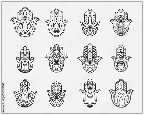 Hamsa symbol hand Fatima for protection from the evil eye. Graphic symbol set for logo or pendant jewelry photo