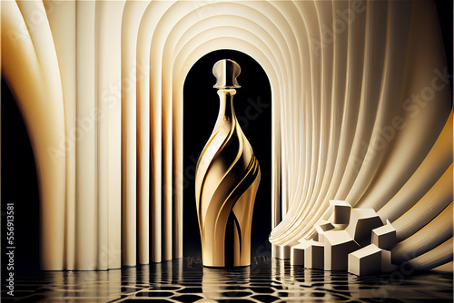 champagne bottle popping open in a golden art deco background photo