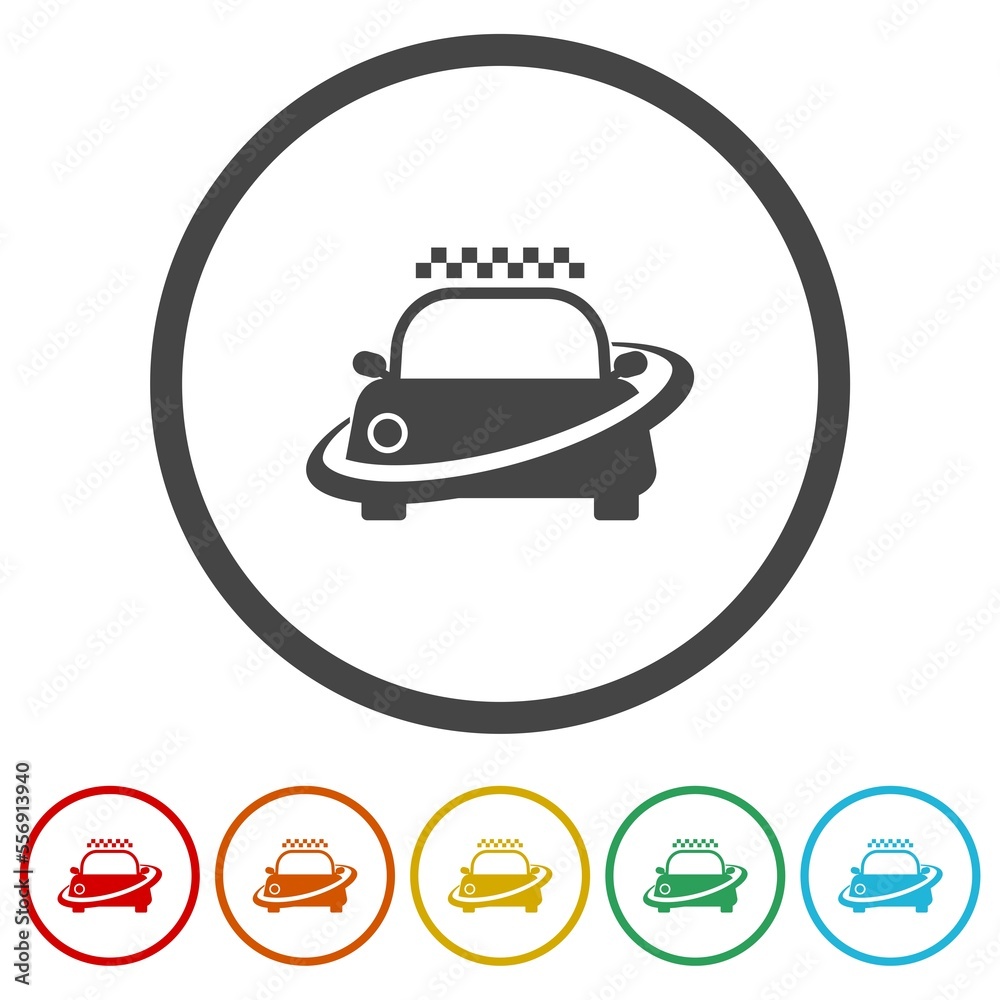 Taxi logo. Set icons in color circle buttons Taxi logo. Set icons in color circle buttons